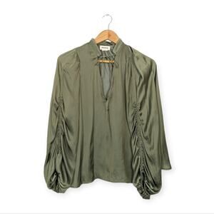 Zadig & Voltaire Green Twenty Ruched Sleeve Satin Blouse Size XS